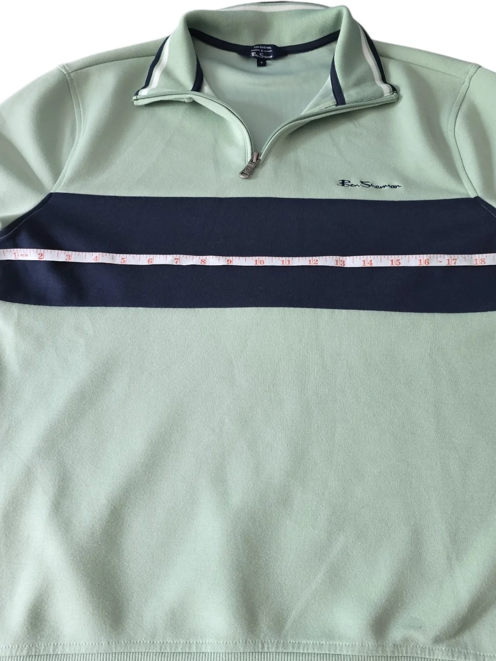Ben Sherman Men’s Quarter Zip Pullover Sage Green Navy Stripe Small